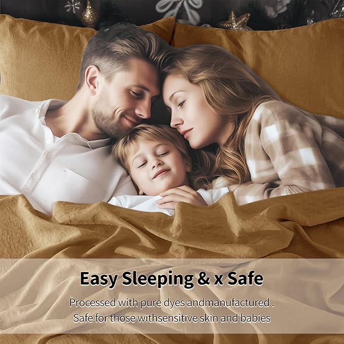 LBRO2M 100% Pure Linen Sheet Set Deep Pocket Up to 16" Bed Sheets Sets, Natural Flax Beddings Soft, Breathable, Comfortable for All Seasons Twin XL Size, Rust