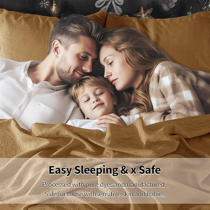 LBRO2M 100% Pure Linen Sheet Set Deep Pocket Up to 16" Bed Sheets Sets, Natural Flax Beddings Soft, Breathable, Comfortable for All Seasons 4 Pcs Sheet Set California King Size, Rust