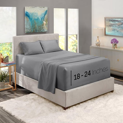 Nestl Twin Size Sheet Set, 4 Piece Extra Deep Pocket (18-24 inches), Microfiber, Hotel Luxury, Soft, Breathable, Wrinkle-Free, Easy to Care, Grey