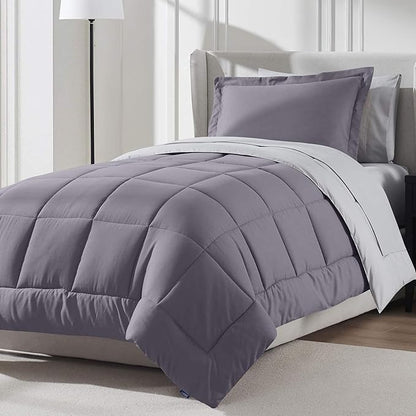 Nestl 5 Piece Twin Comforter Set – Grayish Purple Reversible Bed in a Bag – Complete Twin Size Bedding Set with Sheets, Pillowcase and Sham