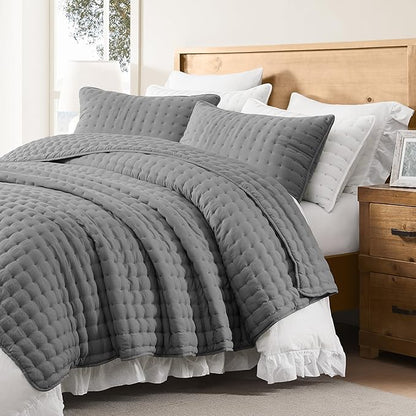 WDCOZY Dark Grey California Cal King Size Quilt Bedding Sets with Pillow Shams, Deep Oversized Lightweight Bedspread Coverlet, Quilted Blanket Thin Comforter Bed Cover, 3 Pieces, 118x106 inches