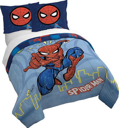 Jay Franco Kids Duvet Cover Set – 3 Piece Super Soft Bedding with Sham Pillowcase, Cover ONLY Comforter Not Included, Blue - Spiderman, Full