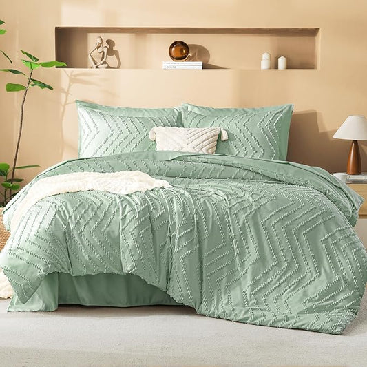 Litanika Full Size Comforter Set with Sheets Sage Green- 7 Pieces Bed in a Bag Full Boho Tufted Complete Bedding Sets with Comforter, Sheets, Pillowcases & Shams
