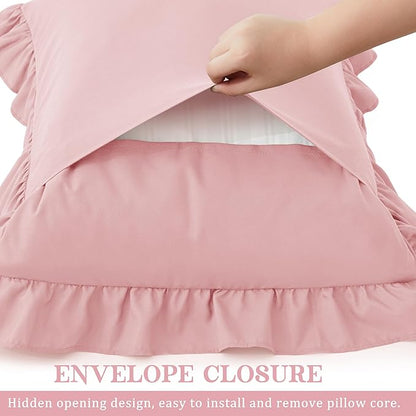 KKJIAF Ruffle Body Pillow Cases Set of 1, Ruffled Pillow Covers with Envelope Closure, Body Pillowcases Size of 20" x 54", Ruffled Long Pillow Shams, Light Pink