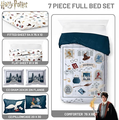 Jay Franco Kids Comforter Set Includes Sheets and Pillow Covers - Soft and Cozy Bed Set for Stylish Room Decor, Dark Grey - Harry Potter, 7 Piece Full Size Bedding