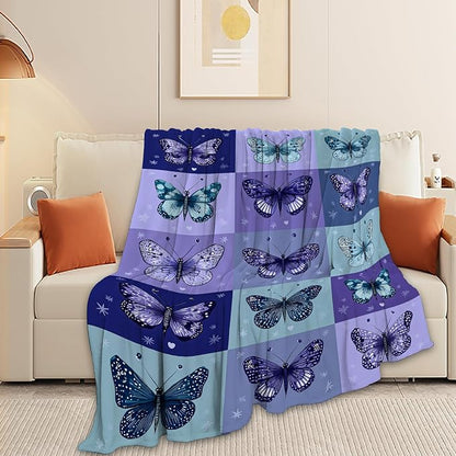 Butterfly Blanket Super Soft Warm Fluffy Fleece Flannel Blue Purple Throw Blanket Cozy Fuzzy Plush Stuff Bedding Blankets Gifts for Women Kids Boys Girls Adults 50"X40"