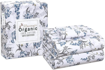 RUVANTI 100% Organic Cotton Sheets Twin Size, Percale Weave, GOTS Certified, 3-Piece Set, Deep Pocket 15", Crisp & Breathable, Soft Durable Bedding, Sábanas Algodón Orgánico – Deluxe