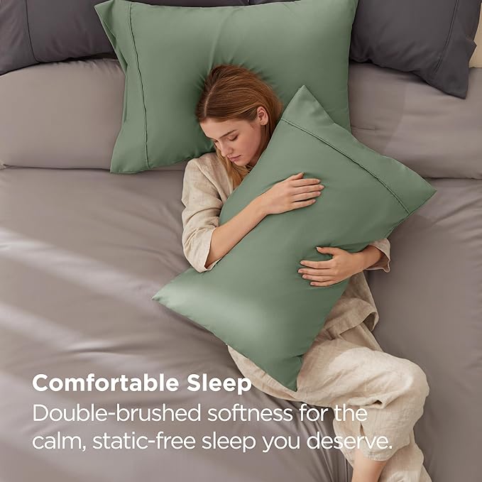 Bedsure King Size Pillow Cases Set of 2 - Sage Green Brushed Microfiber Pillowcases 2 Pack, Super Soft Pillow Case Cover with Envelope Closure for Kids, Wrinkle, Fade Resistant, 20x36 Inches