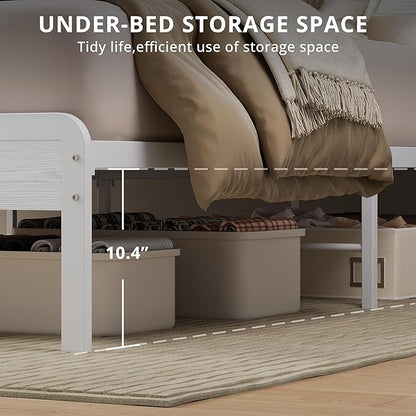 LIKIMIO Queen Bed Frame with Headboard, Wood Camas Queen with Strong Supports, Sturdy, Noise-Free, No Box Spring Needed, White