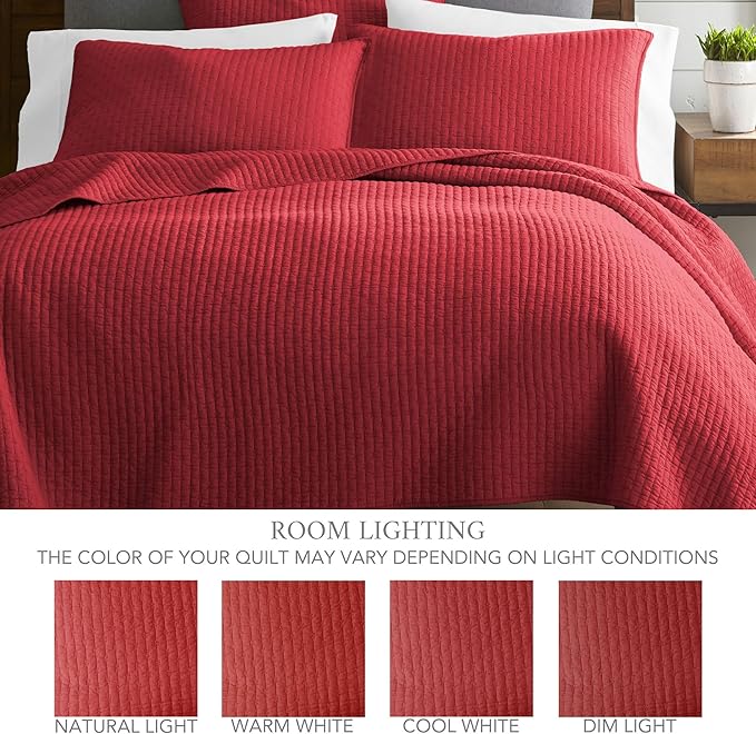 Levtex Home Cross Stitch Bedspread Set - King Bedspread, 2 Shams - Red - Cotton