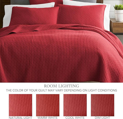 Levtex Home Cross Stitch Bedspread Set - King Bedspread, 2 Shams - Red - Cotton