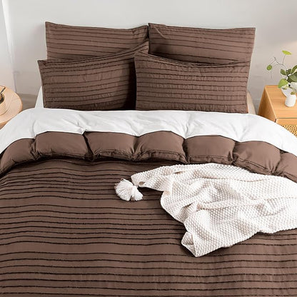 NEXHOME PRO Duvet Cover Full,3 Pieces Boho Tufted Duvet Cover Set, Soft and Lightweight 100% Washed Microfiber Comforter Cover Set for All Season(Dark Brown,80 x 90)-No Comforter