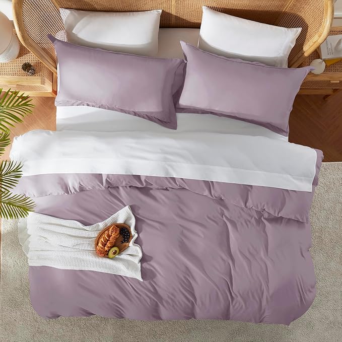 Nestl Twin Duvet Cover Set - Soft Double Brushed Dusty Purple Duvet Cover Twin XL, 2 Piece, with Button Closure, 1 Duvet Cover 68x90 inches and 1 Pillow Sham