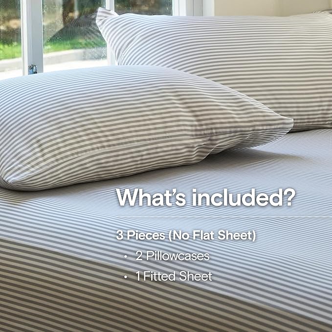 DOZ Sheet Set, 100% Viscose derived from Bamboo, Organically Grown, Buttery Soft, Cooling Sheets, High GSM, Deep Pockets - 3 Piece - 2 Pillowcases 1 Fitted Sheet (Stripe, Cal King)