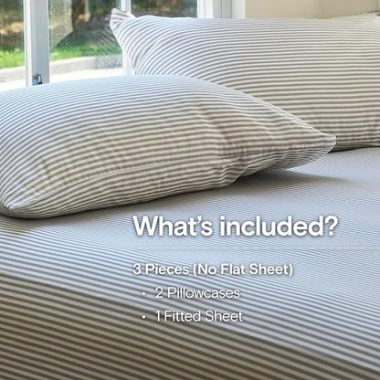 DOZ Sheet Set, 100% Viscose derived from Bamboo, Organically Grown, Buttery Soft, Cooling Sheets, High GSM, Deep Pockets - 3 Piece - 2 Pillowcases 1 Fitted Sheet (Stripe, Cal King)