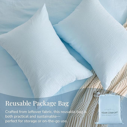 Blue Duvet Cover King, 100% Sandwashed Cotton Soft King Size Duvet Cover Set 3 Pieces with Zipper Clousre & Corner Buttons (Blue, King 104 x 90)
