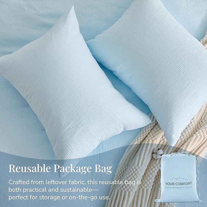 RRENEWROOTS Blue Twin Duvet Cover, 100% Sandwashed Cotton Soft Twin Size Duvet Cover Set 3 Pieces with Zipper Clousre & Corner Buttons (Blue, Twin 69 x 90)
