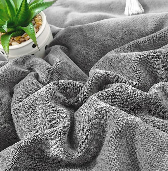 Houseri Grey Velvet Comforter Set Twin Fluffy Flannel Furry Bedding Sets Kids Fuzzy Comforter Plain Grey Sherpa Bedding Comforters Sets Twin