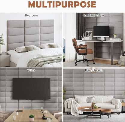 IFNOW Wall Mounted Headboard, Peel and Stick Panels, Medium Gray, Queen | 3D Soundproof Acoustic Padding, Reusable and Removable Tufted fabric Bed Headboard for bedroom (9 Panels, 10" x 24")
