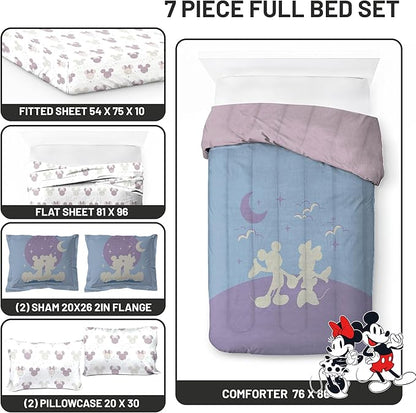 Disney Mickey Mouse & Minnie Mouse Full Size Comforter Set - 7 Piece Bedding Includes Sheet Set & Pillow Covers - Super Soft Cozy Bedding