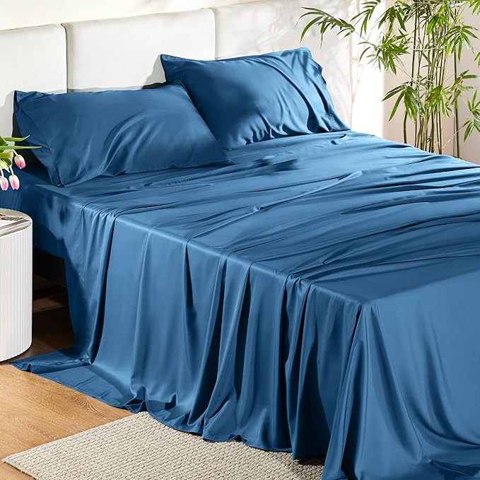 Bedsure Full Size Bed Sheets, Cooling Sheets, Rayon Derived from Bamboo, PureWoven, Breathable & Soft, Deep Pocket Up to 16 Inches, Hotel Luxury Silky Bedding for Hot Sleepers, Teal