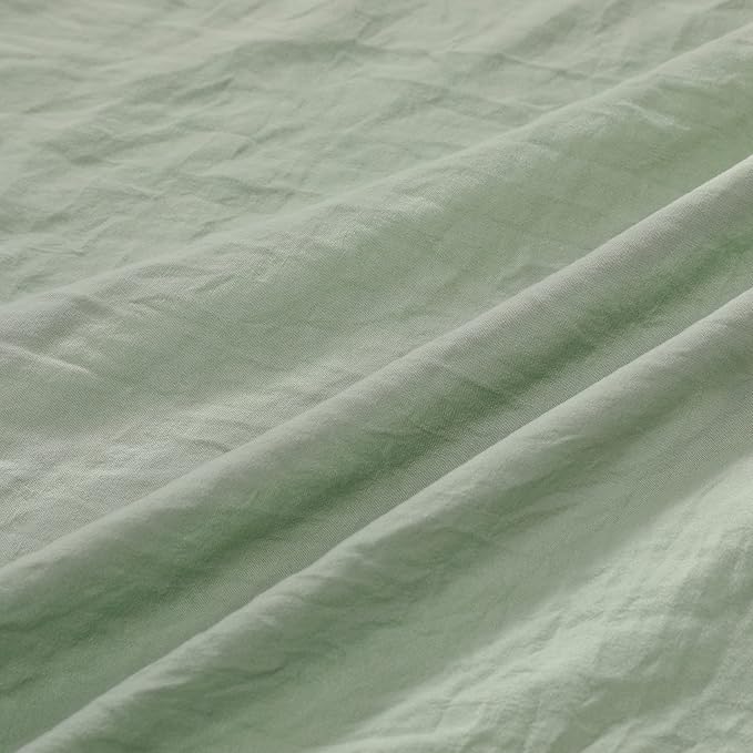 Sage Green Ruffled Duvet Cover Twin, 2PCS Soft Washed Microfiber Vintage French Country Duvet Cover Set for Kids Girls, Sage Green, 68x90 in
