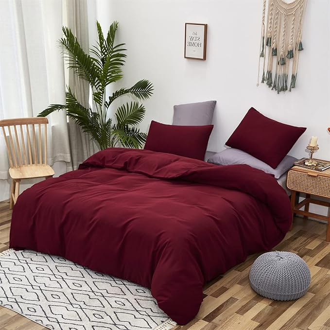 Luxlovery Burgundy Comforter Set Twin Maroon Dark Red Bedding Comforter Set Wine Red Soft Breathable Durable Blanket Quilts 3 Piece Burgundy Bedding Set for Teens Kids Twin Bed