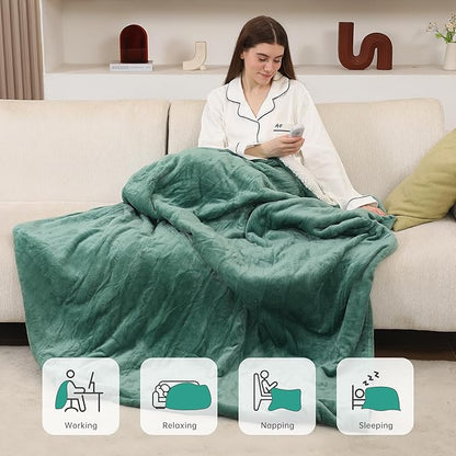 ESTINGO Electric Blanket King, Dual Control Heated Electric Blanket King Size, Machine Washable Plush Heated Blanket 5 Heating Levels & 10 Hours Auto Off, 100" x 90", Forest Green