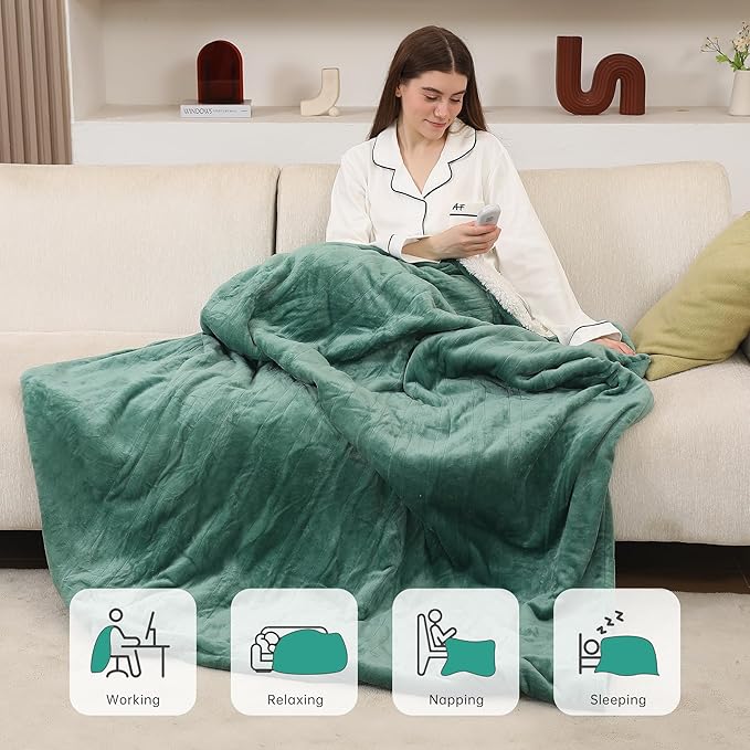ESTINGO Heated Blanket Electric Blanket Twin Size, Fast Heating & Overheating Protection, Ultra Soft Twin Electric Heating Blanket with 5 Heating Levels & 10 Hours Auto Off, 62"x84", Forest Green