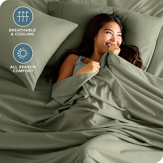 Bare Home Split King Sheet Set - 1800 Ultra-Soft Microfiber Bed Sheets - Double Brushed - Deep Pockets - Easy Fit - 5 Piece Set - Bedding Sheets & Pillowcases (Split King, Sage)