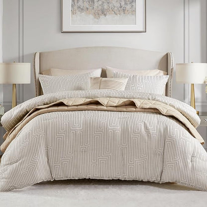 Madison Park Cal King Comforter Set Jacquard Metallic Thread Comforters, All Season Comforter & Quilt Bed Set Cal King Size Comforter, Pillow, Shams, Royce, Cal King Ivory 5 Piece