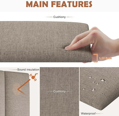 IFNOW Wall Mounted Headboard, Peel and Stick Panels, Linen, Queen | 3D Soundproof Acoustic Padding, Reusable and Removable Tufted fabric Bed Headboard for bedroom (9 Panels, 10" x 24")