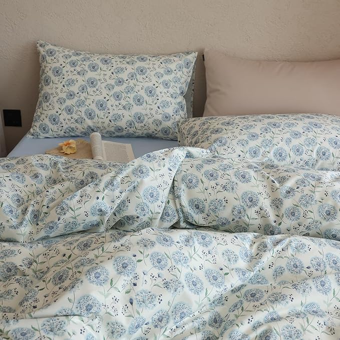 Floral Queen Comforter Set Down Alternative Boho Bedding Set 100% Cotton Cute Fluffy Lightweight Bedding Comforter Sets for Girls Soft Puffy Teen Bed Comforter with 2 Pillowcases