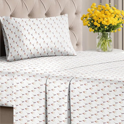 Floral Sheets - Pink & Purple Floral Bed Sheet Set - 1 Flat, 1 Fitted & 1 Pillowcase w/ Deep Pockets - Comfy, Wrinkle & Fade Free - Boho Botanical Bedding - Soft, Breathable & Cooling - Twin Size Set