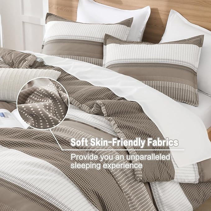 Litanika Comforter Set King Size Hazel - 3 Pieces Lightweight Colorblock Stripe Fluffy Bedding Comforter Sets, All Season Bed Set