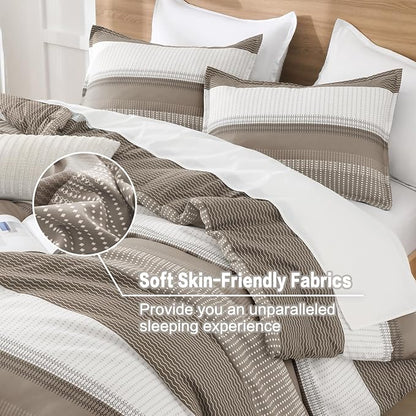 Litanika Comforter Set King Size Hazel - 3 Pieces Lightweight Colorblock Stripe Fluffy Bedding Comforter Sets, All Season Bed Set