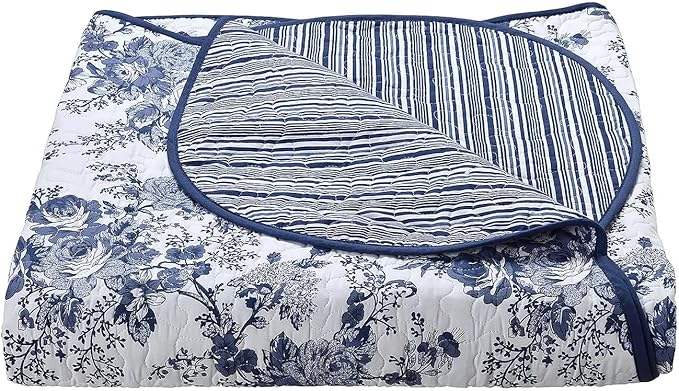 Wonderful 100% Cotton Blue Floral Bedspread Set Full Size, Quilt Bedding Sets with Pillow Shams, 3 Pieces Botanical Coverlet Set, Quilted Blanket Bed Cover for All Season, 96"x110"