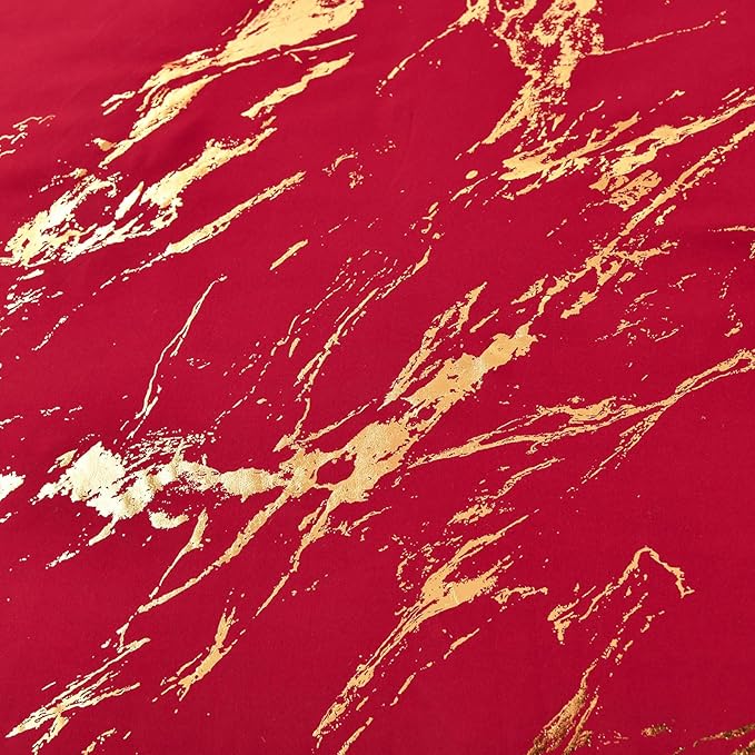 WONGS BEDDING Red Gold Metallic Marble Comforter Set Queen,Red Christmas Bedding Sets with 2 Pillowcases for All Seasons, Soft Microfiber Filling Bedding Duvet Set 90"x90"