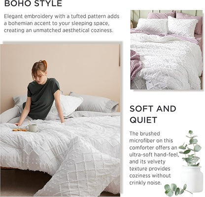 Bedsure Queen Comforter Set - Dusty Rose Comforter, Boho Tufted Shabby Chic Bedding for Kids, 3 Pieces Vintage Farmhouse Bed Set for All Seasons, Fluffy Soft Bedding with 2 Pillow Shams