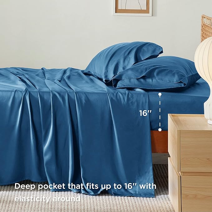 Bedsure Cooling Sheets Twin XL, Rayon Derived from Bamboo, PureWoven, Breathable & Soft Twin XL Sheet Sets, Deep Pocket Up to 16", Hotel Luxury Silky Dorm Bedding for Hot Sleepers, Teal