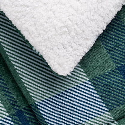 Amazon Basics 3-Piece Ultra-Soft Micromink Sherpa Fleece Bedding Set, Warm All Season Comforter, Full/Queen, Green Plaid