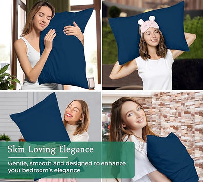 Royale Linens King Pillowcase Set of 2 - Bed Pillow Cover - 20" x 40" -Navy Pillowcases - 1800 Brushed Microfiber, Wrinkle & Fade Resistant - Soft & Cozy- King Size Pillow Case (Navy)
