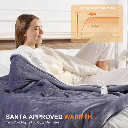 Queen Size Heated Blanket 84''X90'' Heating Blanket - Purple Electric Blanket Flannel Sherpa Double Controllers Heated Blanket with 5 Heat Settings & 10 Hours Auto-Off for Grandma Gifts(Lavender)