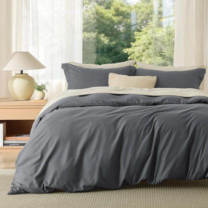 Bedsure Duvet Cover California King Size - Soft Double Brushed Bedding Set for Kids & Adults, Zipper Closure, 3 Pieces, Includes 1 Duvet Cover (104"x98") & 2 Pillow Shams, NO Comforter, Dark Grey