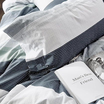 LifeTB Striped Comforter Set Twin XL Size, Modern Style Blue Grey Stripes Pattern Printed Bedding Set, 3 Pieces Lightweight Bedding Comforter Set, Stripe Soft Fluffy Bed Comforter with 2 Pillowcases