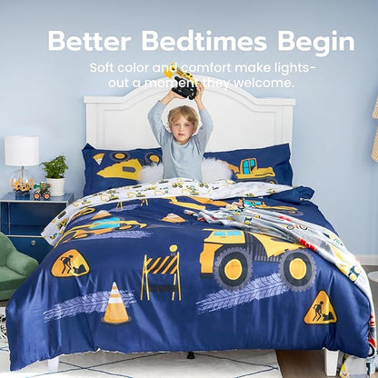 Joiedomi Kid Twin Comforter Set 5 Piece Construction Vehicle Bedding Set for Boys Girls Super Soft Microfiber Bed in a Bag with Comforter Sheets Pillowcase Sham