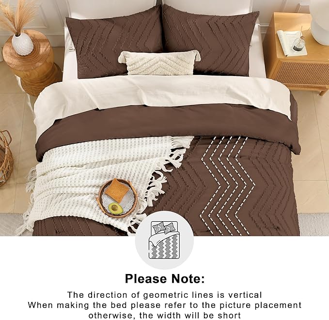Andency Brown California King Comforter Set, Boho Cal King Soft Warm Tufted Neutral Bedding Comforter Sets, 3 Pieces Cali King Aesthetic Chevron Farmhouse Cute Bohemian Textured Bedding Set