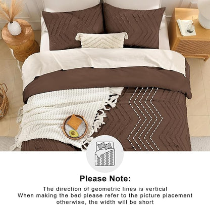 Andency Brown California King Comforter Set, Boho Cal King Soft Warm Tufted Neutral Bedding Comforter Sets, 3 Pieces Cali King Aesthetic Chevron Farmhouse Cute Bohemian Textured Bedding Set