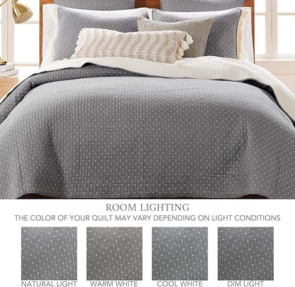 Levtex Home Cross Stitch Reversible Full Bedspread Set (100x104in) with 2 Pillow Shams (26x20in) - Stitch Texture - Grey and White - Cotton Full Size Bedspread Set - Lightweight, Soft, Pre-Washed