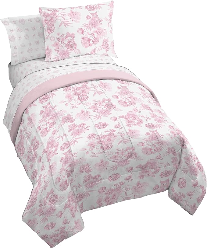 Jay Franco Comforter Set Includes Sheets and Pillow Covers - Soft and Cozy Bed Set for Stylish Room Decor, Official Licensed Bedding, Multi - Hello Kitty, 7 Piece Full